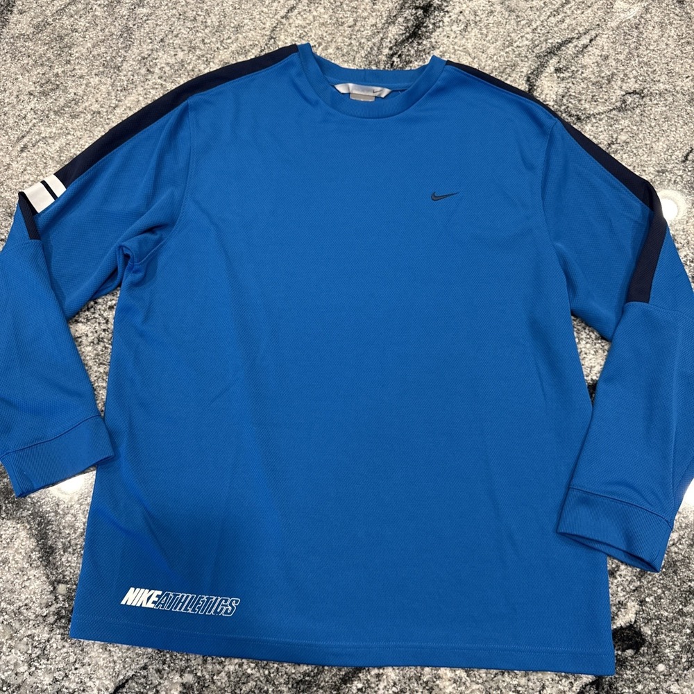 Nike Athletics Mens Pull Over Shirt Blue White/Navy Striped Long Sleeve Size XL